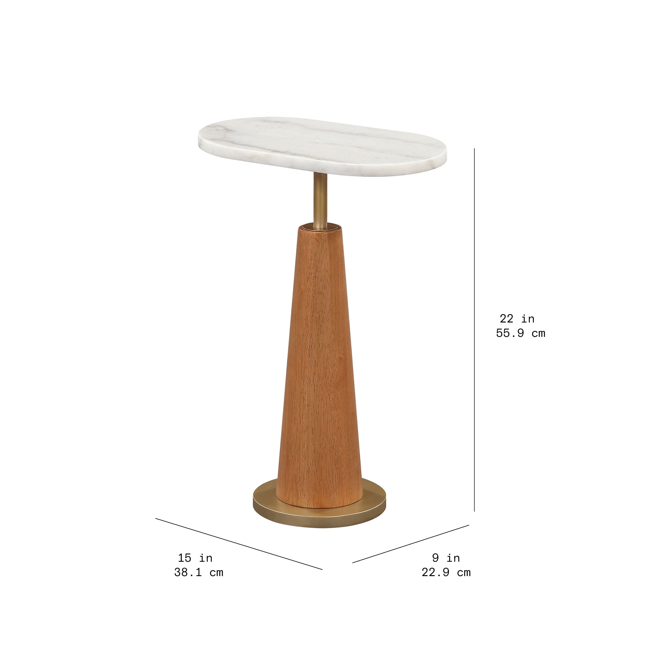 Beautiful Blyth Drink Table by Drew Barrymore, White Marble and Cherry Finish