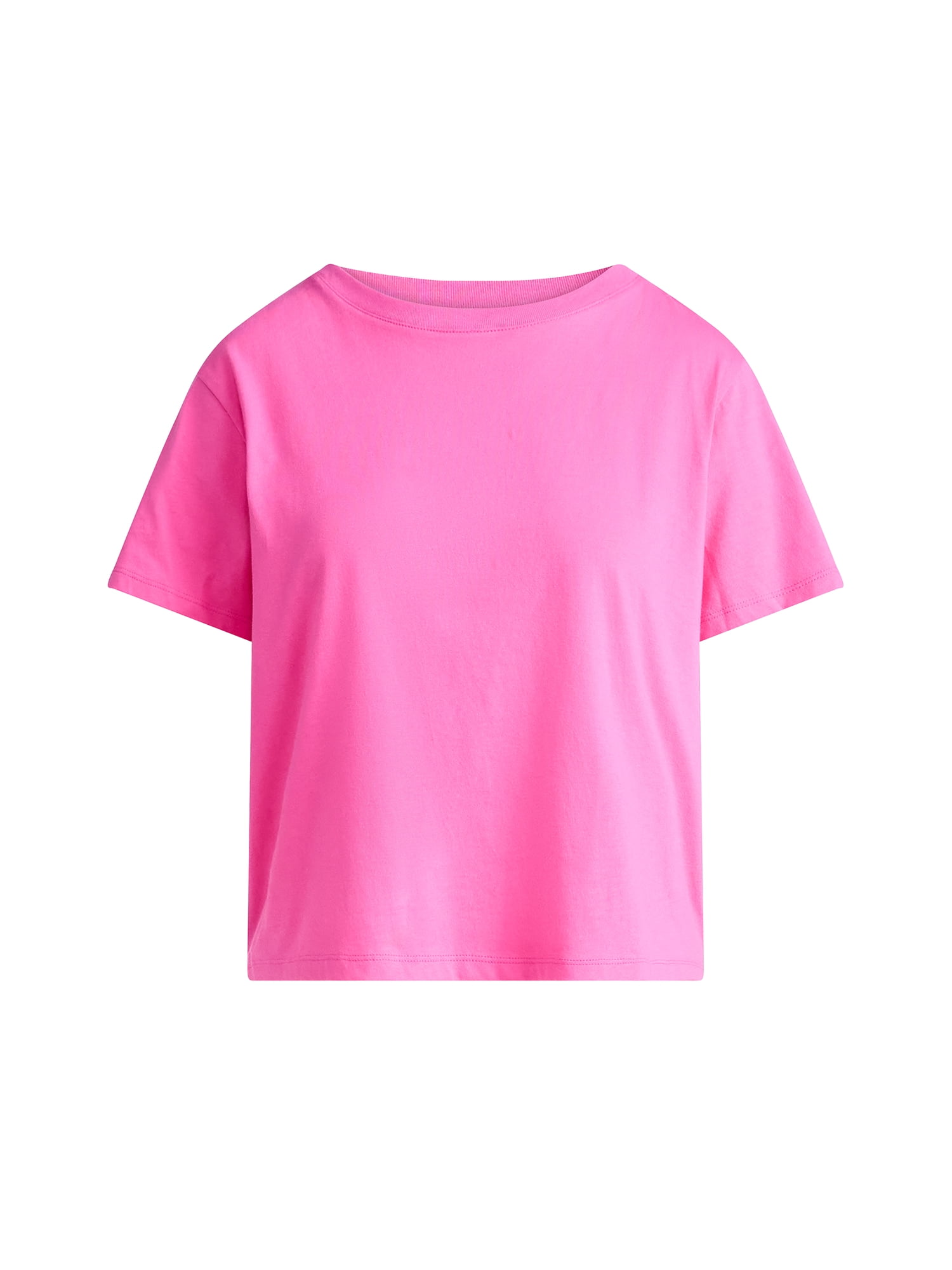 Free Assembly Women's and Women's Plus Cotton Cropped Boxy Tee with Short Sleeves, Sizes XS-4X
