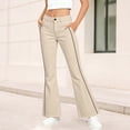 thumbnail image 2 of Glisme Child Girls Uniform Pants Back To School Empire Waist Flared Leg Pants Solid Color Casual Trousers Khaki 7-8 Years, 2 of 6