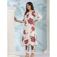 thumbnail image 5 of White & Maroon Bold Floral Printed Viscose Kurta Pant Set, 5 of 5