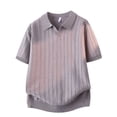 thumbnail image 3 of Men's Knit Ribbed Short Sleeve Collared Polo Shirt, Casual Open V-Neck Top, Breathable Slim Fit Knitwear for Smart Casual Style and Everyday Wear Rose Gold L, 3 of 4