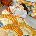 thumbnail image 4 of Feelyou Tokyo Folding Fan Twin Bedding Sets 7-Piece, Chic Stripes Minimalism Bedding Comforter Set, Retro Japanese Style Reversible Sheet Sets, Breathable Home Decor, 4 of 8