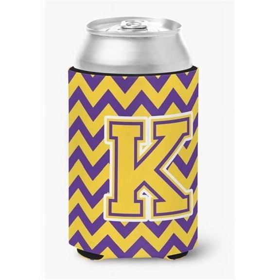 Letter K Chevron Purple & Gold Can or Bottle Hugger, 0.25 x 4 x 5.5 in.