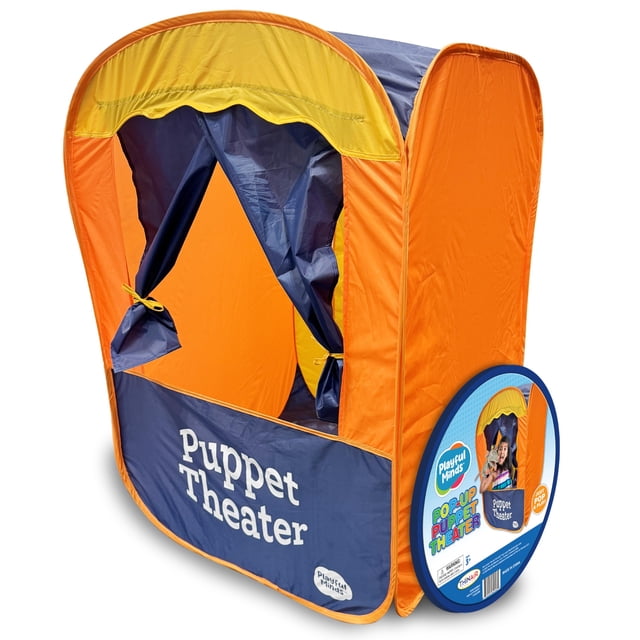 Playful Minds Puppet Theater - Portable Pop-Up Puppet Stage for Kids Ages 3-7 Theater for Puppet Shows at Home or Classroom Compact Storage with Zipper Bag