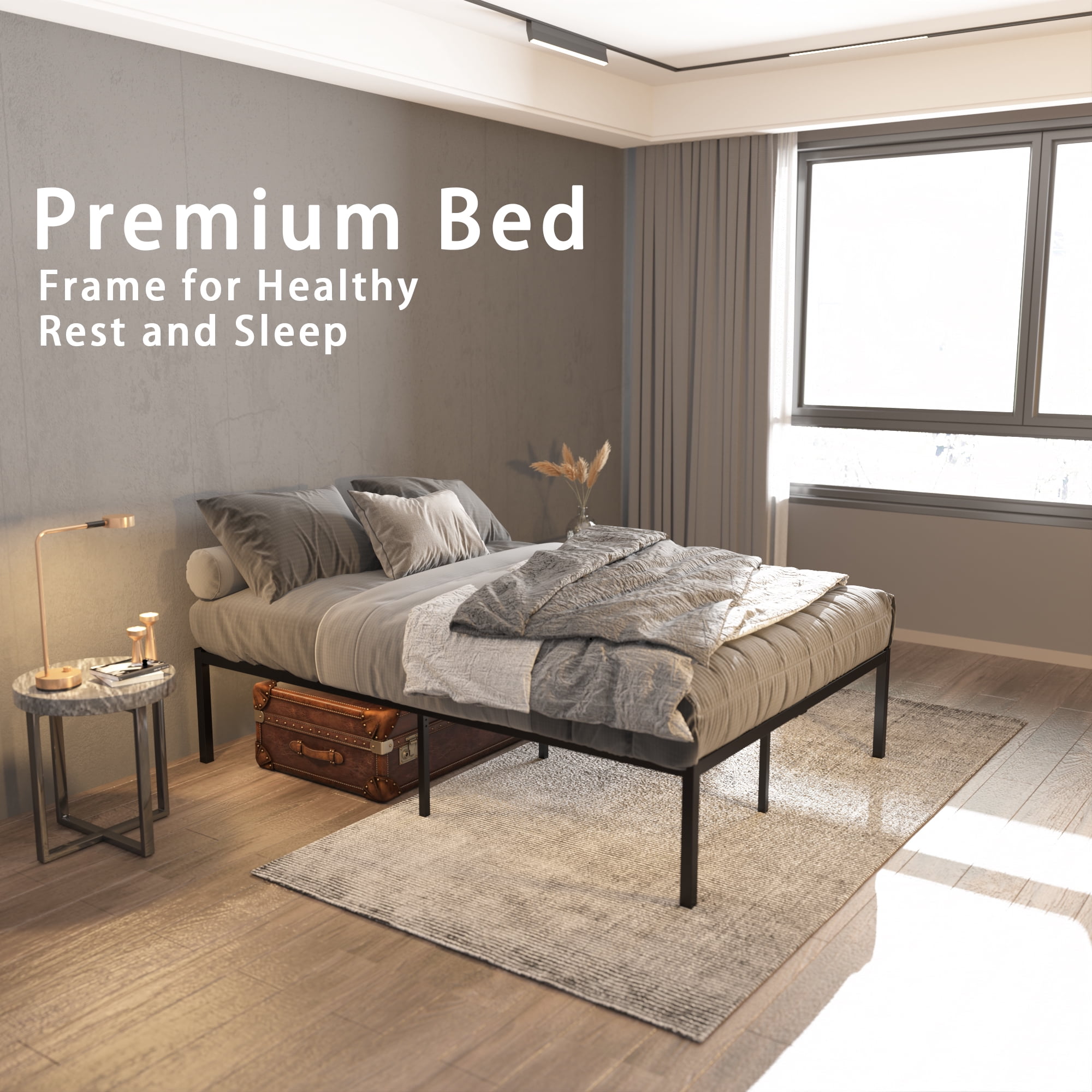 Yoneston 16 Inch Full Solid Metal Platform Bed Frame with Under-Bed Storage for Adults, Teens, Black