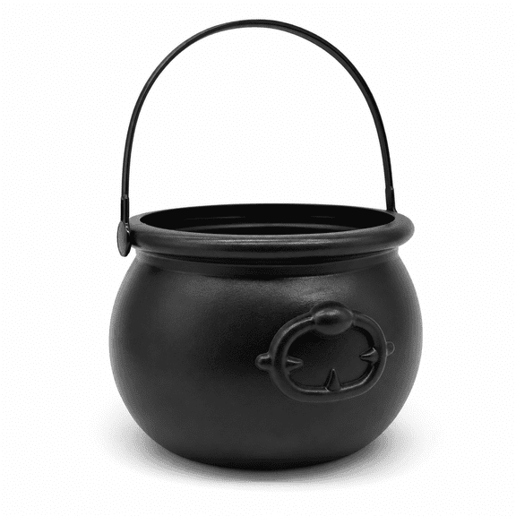 Halloween Candy Bowl, 8-Inch Black Cauldron Bucket with Handle for Trick-or-Treat Parties