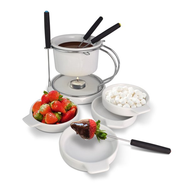 Le Regalo 11 Piece Ceramic Fondue Set 1 Fondue Pot, 1 Base Plate, 1