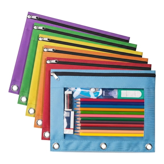 6 Pack Sturdy Pen Pouch for Binder – Large Capacity Oxford Cloth Stationery Organizer Pencil Case with Zipper, Travel Cosmetic Bag