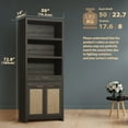 thumbnail image 5 of ARKANTOS Rattan 5 Shelf Bookcase Set, Boho Bookshelf with Doors and Storage Cabinet, Charcoal Oak, 5 of 9