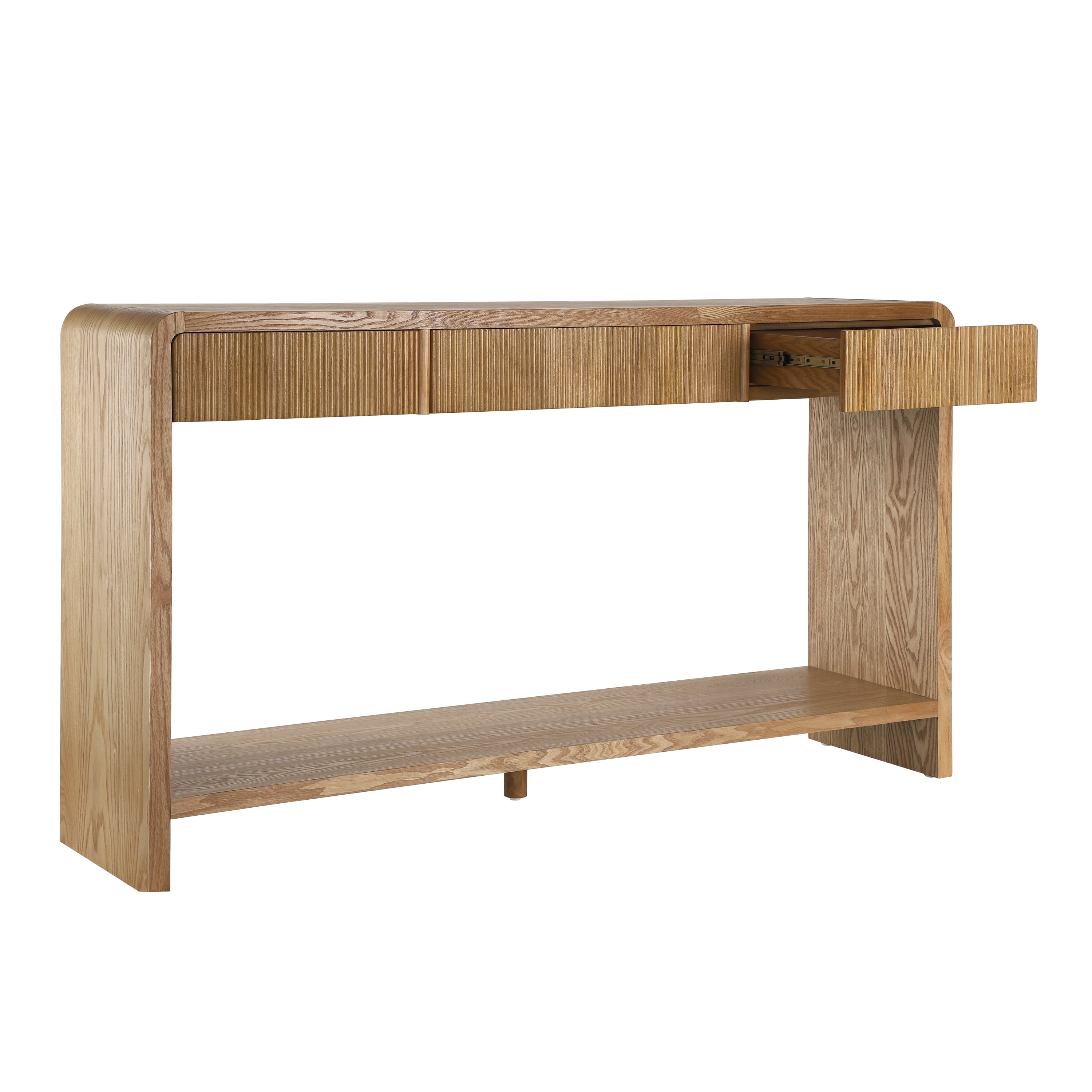 EUROCO 59" Console Table with 3 Drawers,Narrow Long Entryway Table with Round Edge Design and Bottom Shelf for Entryway Hallway Living Room,Brown