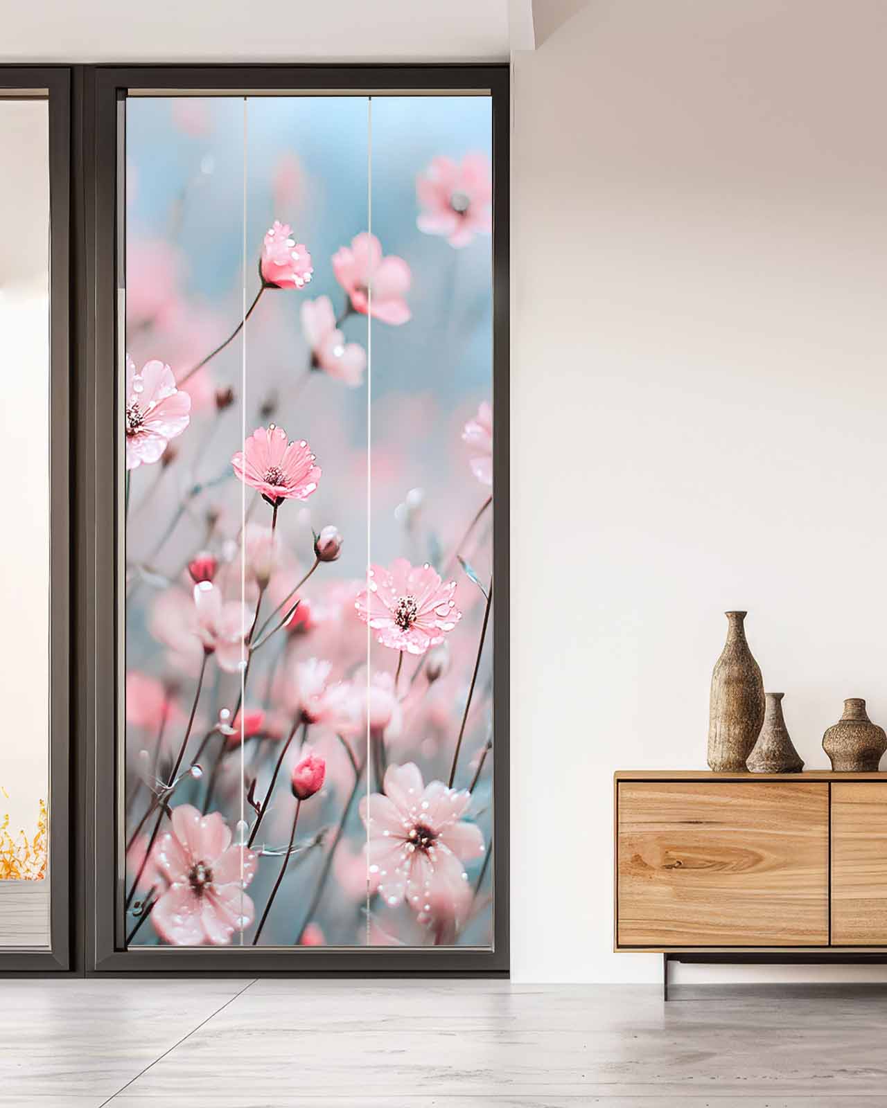 Window Privacy Film Pink Summer Spring Floral Stained Glass Window Film Decorative Sun Block Window Cover Farmhouse Flowers Window Clings Static Adhesive Sticker for Bathroom 35.4"x78.7"