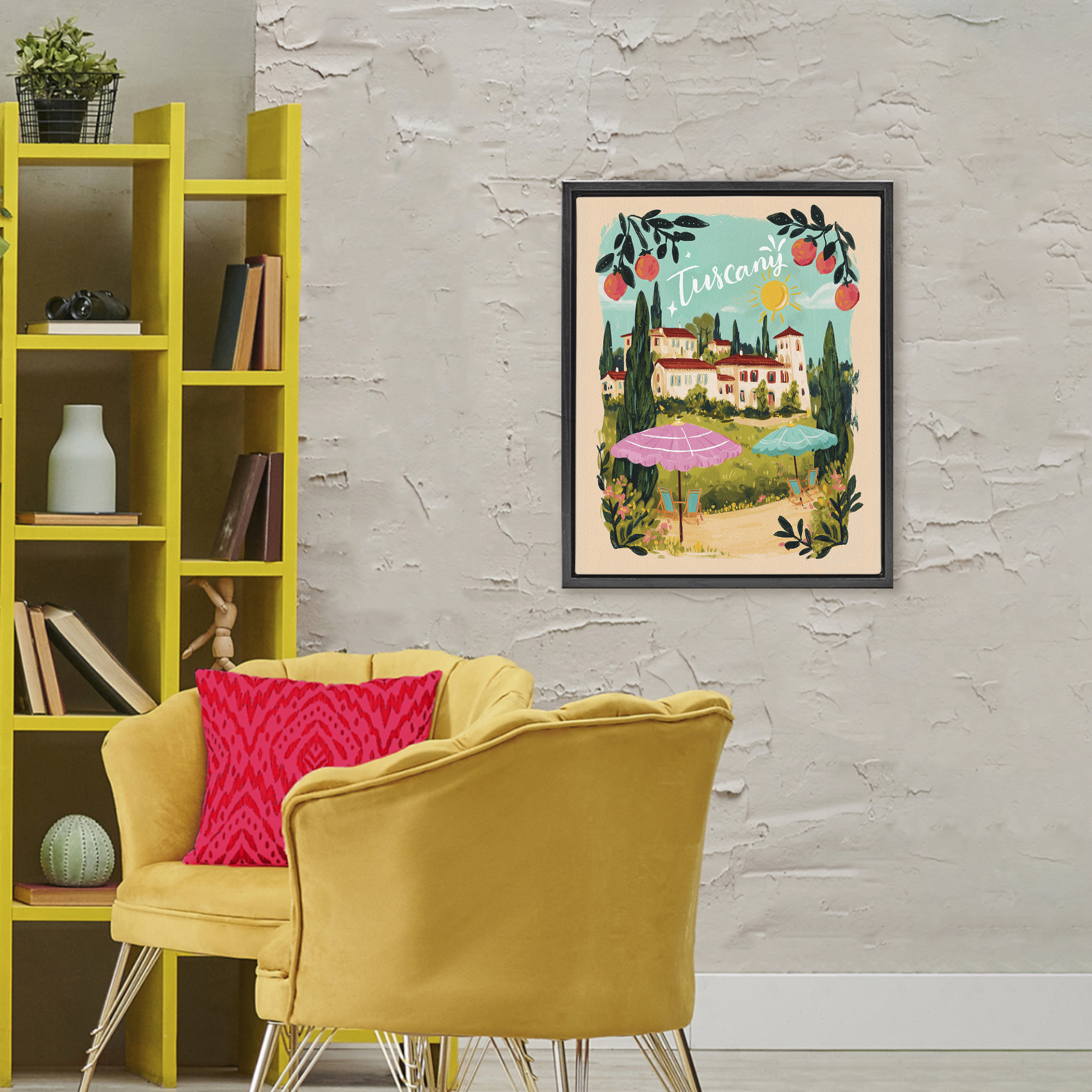 Fruit Bordered Tuscany Black Framed Floater Canvas Wall Art, design by Yen