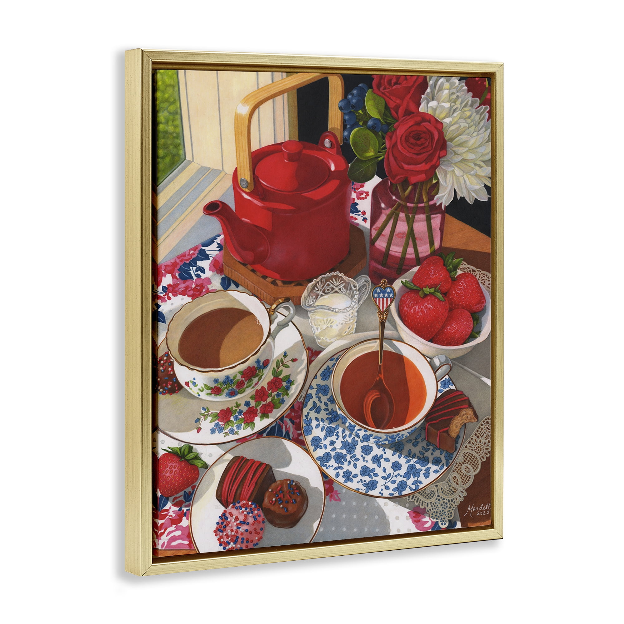 Stupell Industries Patriotic Tea Party Food & Beverage Painting Gold Floater Framed Art Print Wall Art, 17 x 21