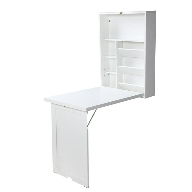 Jaxpety Wall Mounted Table Fold Out Convertible Space Saver Writing Table Floating Desk, White