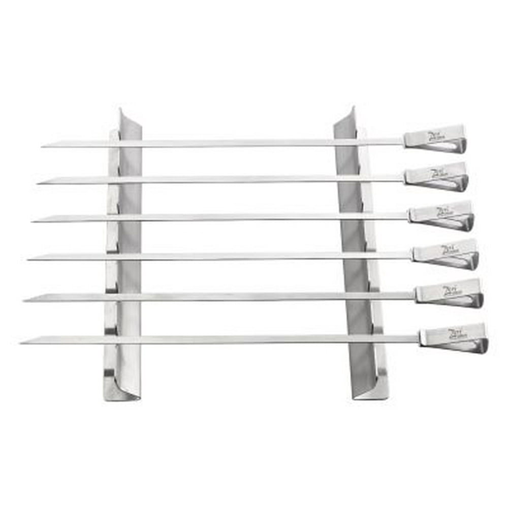 Stainless Steel Grilling Kabob Rack with 6 Extra Wide Skewers by Zen