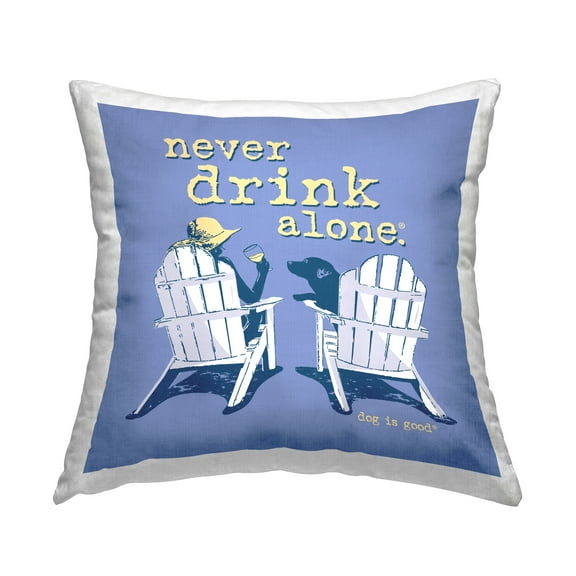 Stupell Industries Girl & Dog Drink Alone Decorative Printed Throw Pillow Design by Dog Is Good.