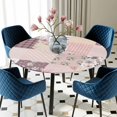 thumbnail image 5 of Elastic Fitted Round Tablecloth, Boho Spring Floral Waterproof Stretch Table Cover for 55"-60" Tables, Vintage Flowers Patchwork Plaid Pink Washable Outdoor Tablecloths for Patio, Picnic, Camping, 5 of 9