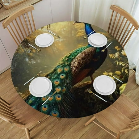 

SHERONV Peacock Round Table Cover 100% Polyester Stain Resistant and Washable for Indoor Outdoor Tablecloth Kitchen Dining Wedding Parties Farmhouse Picnic Camping 42 -46