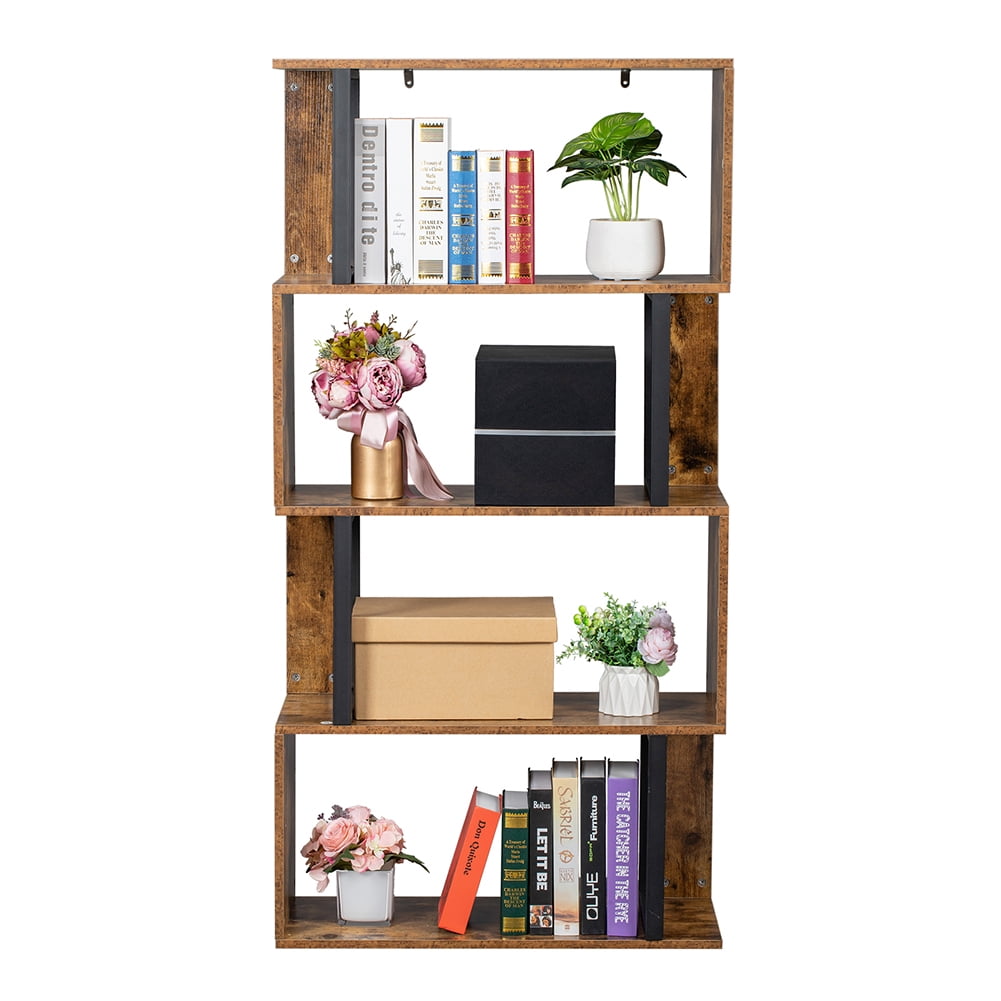 Lowestbest 4 Tier Display Shelf, S-Shaped Bookshelves, for Home, Office, Vintage Brown Industrial Style Lowestbest 4 Tier Display Shelf, S-Shaped Bookshelves, for Home, Office, Vintage Brown Industrial Style