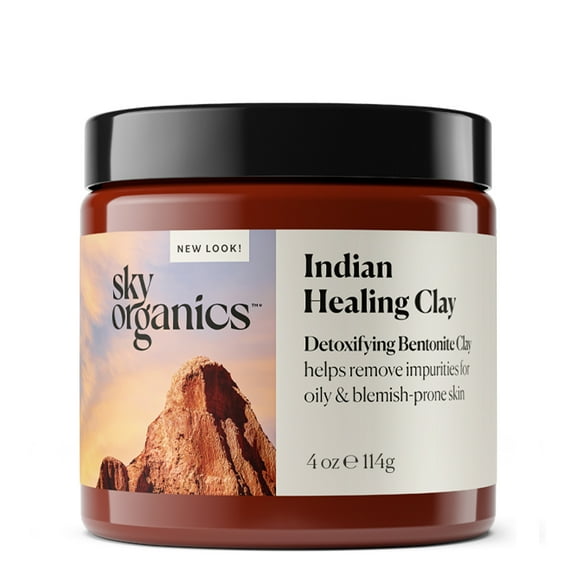 Sky Organics Indian Healing Clay with Bentonite Clay for All Skin Types to Detoxify, Purify & Cleanse, 4 oz.