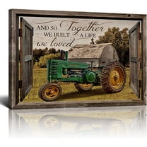 Farmhouse Wall Art Vintage Tractor Canvas Painting Barn Pictures Wall Decor Framed Posters Home For Living Room Bedroom Bathroom Decoration 12x16inch