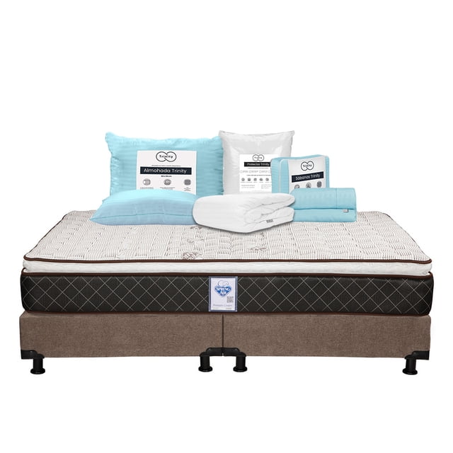 Colchón King Size Minesota Spring Air + Box + Almohada Trinity + Protector de Colchón Trinity + Juego de Sábanas