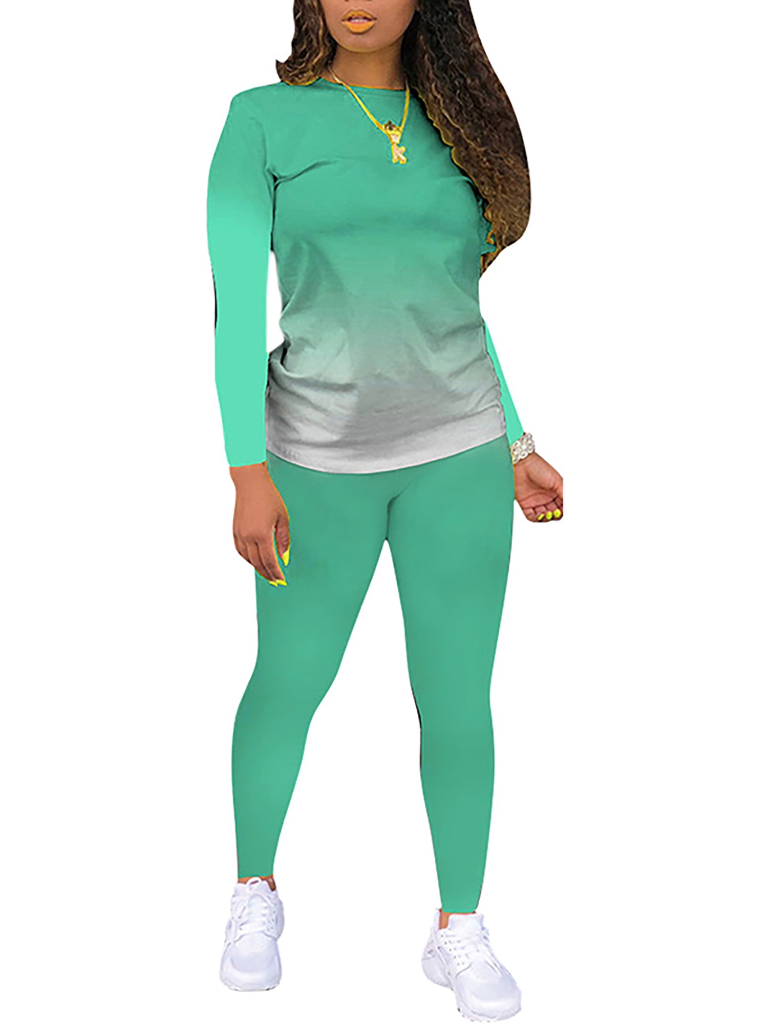 Lumento Women Tracksuit 2 Piece Outfits Gradient Color T Shirt and