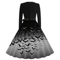 thumbnail image 3 of Women's Vintage Halloween Bat Print Swing Dress Long Sleeve 1950s Retro A-Line Midi Dresses with Satin Sash Belt for Gothic Cosplay Evening Prom Party, 3 of 6