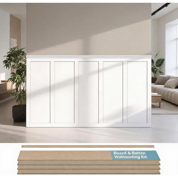 Paintable MDF Board and Batten Wainscoting Kit 94.5 x 54 Inch Log Color