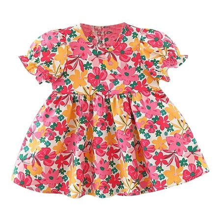 

Penkiiy Toddler Kids Baby Girls Fashion Cute Sleeveless Sweet Flower Print Ruffle Dress Easter Dresses for Toddler Girls 18-24 Months Red On Clearance