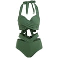 thumbnail image 6 of BSDJILFG Two-Piece Swimsuits for Women Push Up Bras Halter Neck Bikini Tops and High Waisted Hipster Wrapped Front Bathing Suits Summer Swimwear, 6 of 7