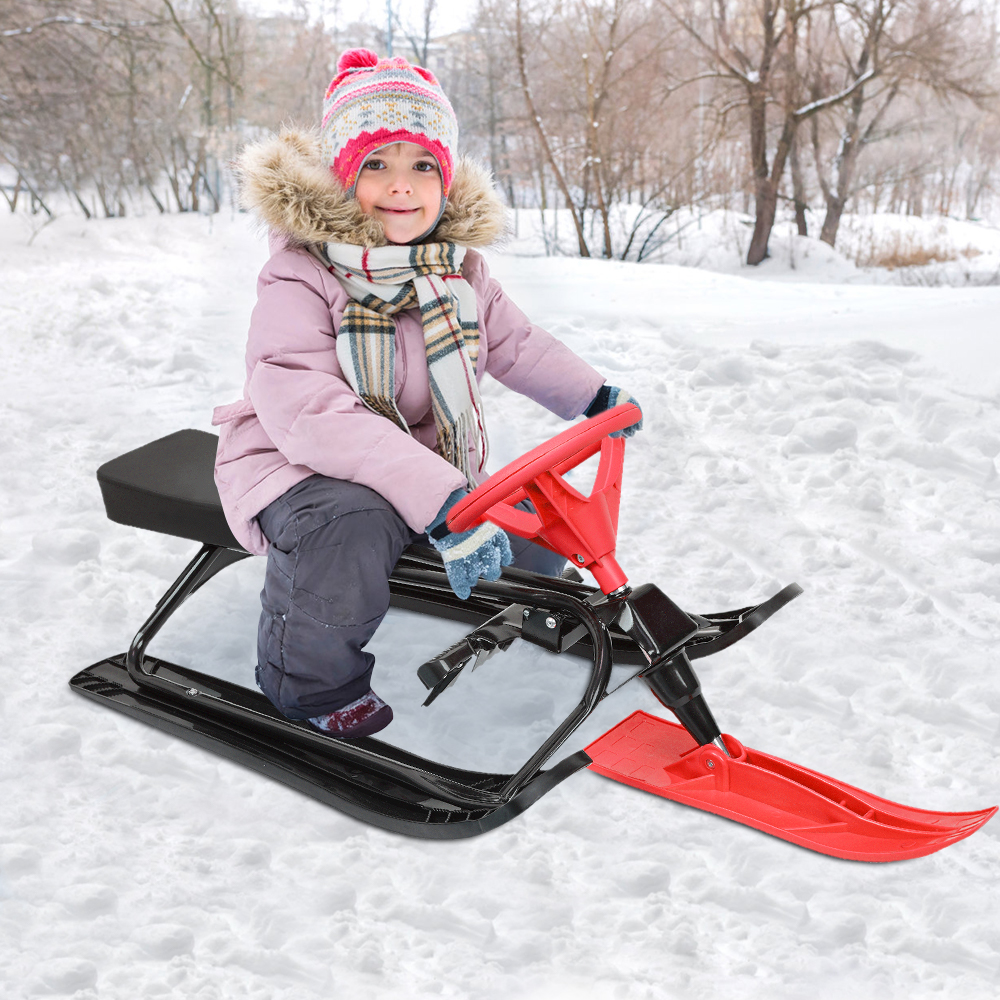 Steerable Snow Sled, BTMWAY Snow Racer Sled with Twin Brakes and Pull