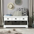 thumbnail image 3 of Storage Bench,Farmhouse Storage Bench with 3 Drawers and 3 Baskets,Solid Wood Stoage Bench Shoe Storage Bench for Entryway Hallway, Living Room, White, 3 of 8