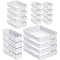 Superio Ribbed Collection - Decorative Plastic Desk Drawer Organizer Tray, White (Set of 5) Open Home Storage Bins Organizer Baskets, for Organizing Closet Shelves Drawer Shelf (4 Pack)