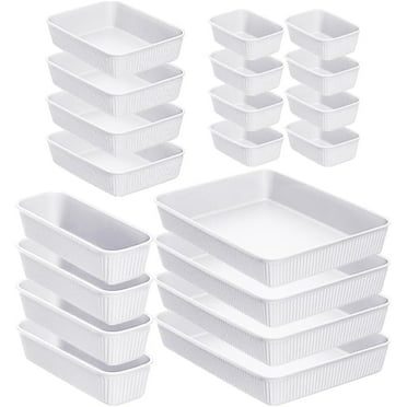 Superio Ribbed Collection - Decorative Plastic Desk Drawer Organizer Tray, White (Set of 5) Open Home Storage Bins Organizer Baskets, for Organizing Closet Shelves Drawer Shelf (4 Pack)