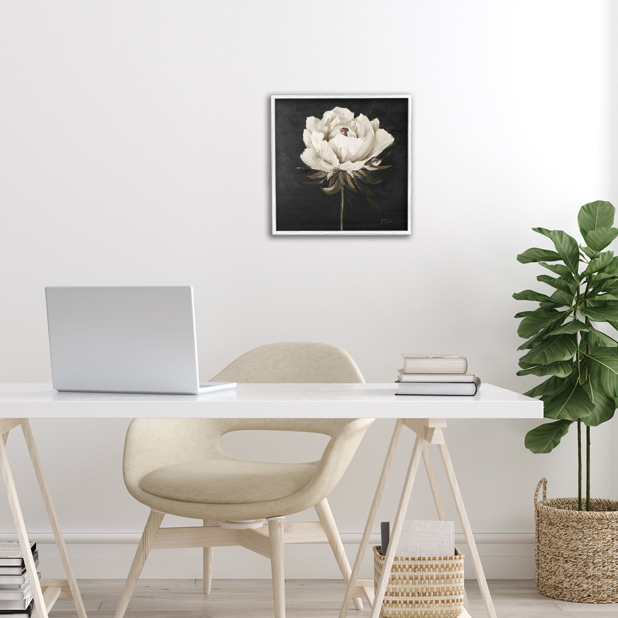 Stupell Industries Pretty Delicate Bloom on Black White Framed Giclee Art, design by Patricia Pinto