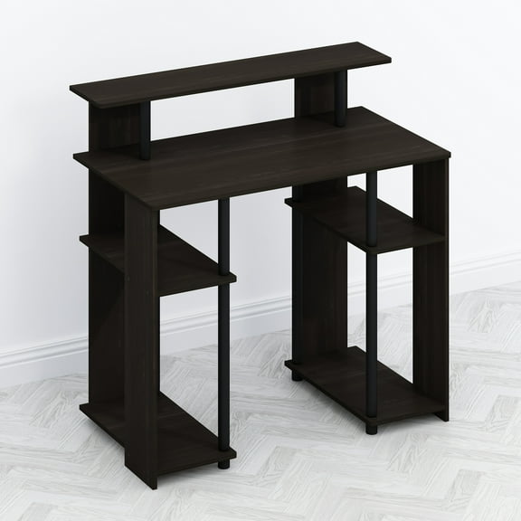 Furinno Tomi Computer Writing Desk with Hutch and Shelves, Walnut