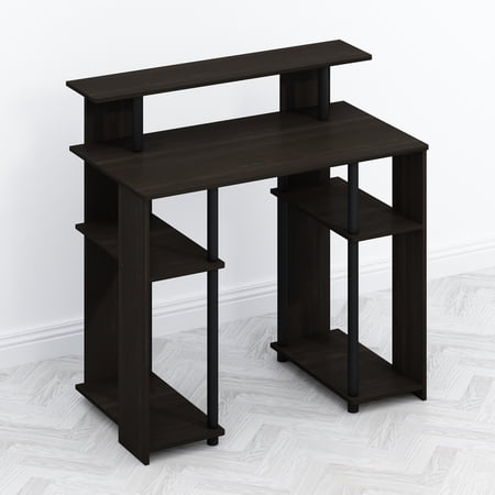 Furinno Tomi Computer Writing Desk with Hutch and Shelves, Walnut