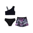 thumbnail image 3 of iiniim 3Pcs Kids Girls Swimsuit Set Asymmetric Crop Top with Printed Shorts and Briefs 6-14 Black 8, 3 of 7