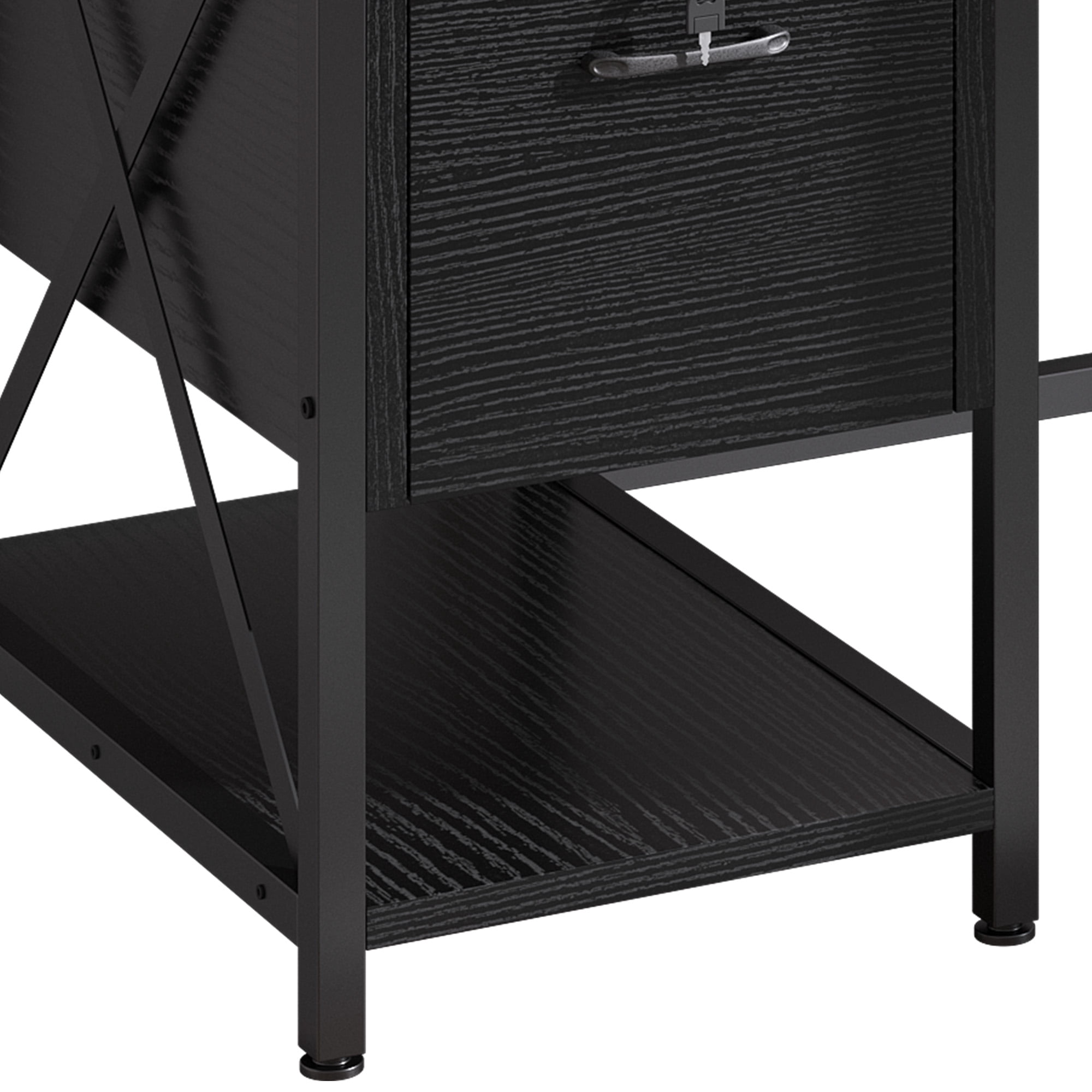 Uforic 59.1"Computer Desk with Power Outlets & Hutch, Office Desk with Storage Shelves & Drawers, Black