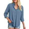 thumbnail image 4 of Kaprioy Womens Button Down Shirts Long Sleeve Gauze Tops Casual Collared Blouses Loose Fit Fall Trendy Cute Womens Tops Navy, XL, 4 of 8