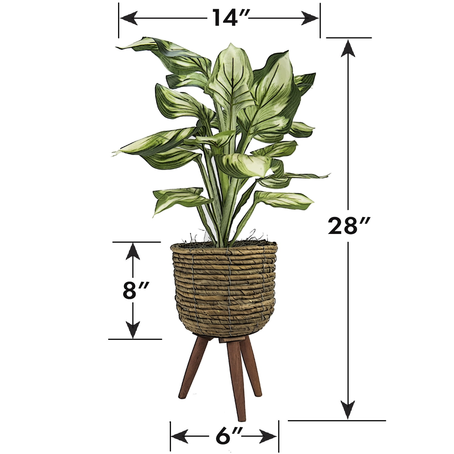 LCG Florals Artificial Plant, Faux Designer Hosta Plant, 28in, Modern Brown Basket Stand, Artificial Indoor Plant for Living Room, Office, & Home Décor