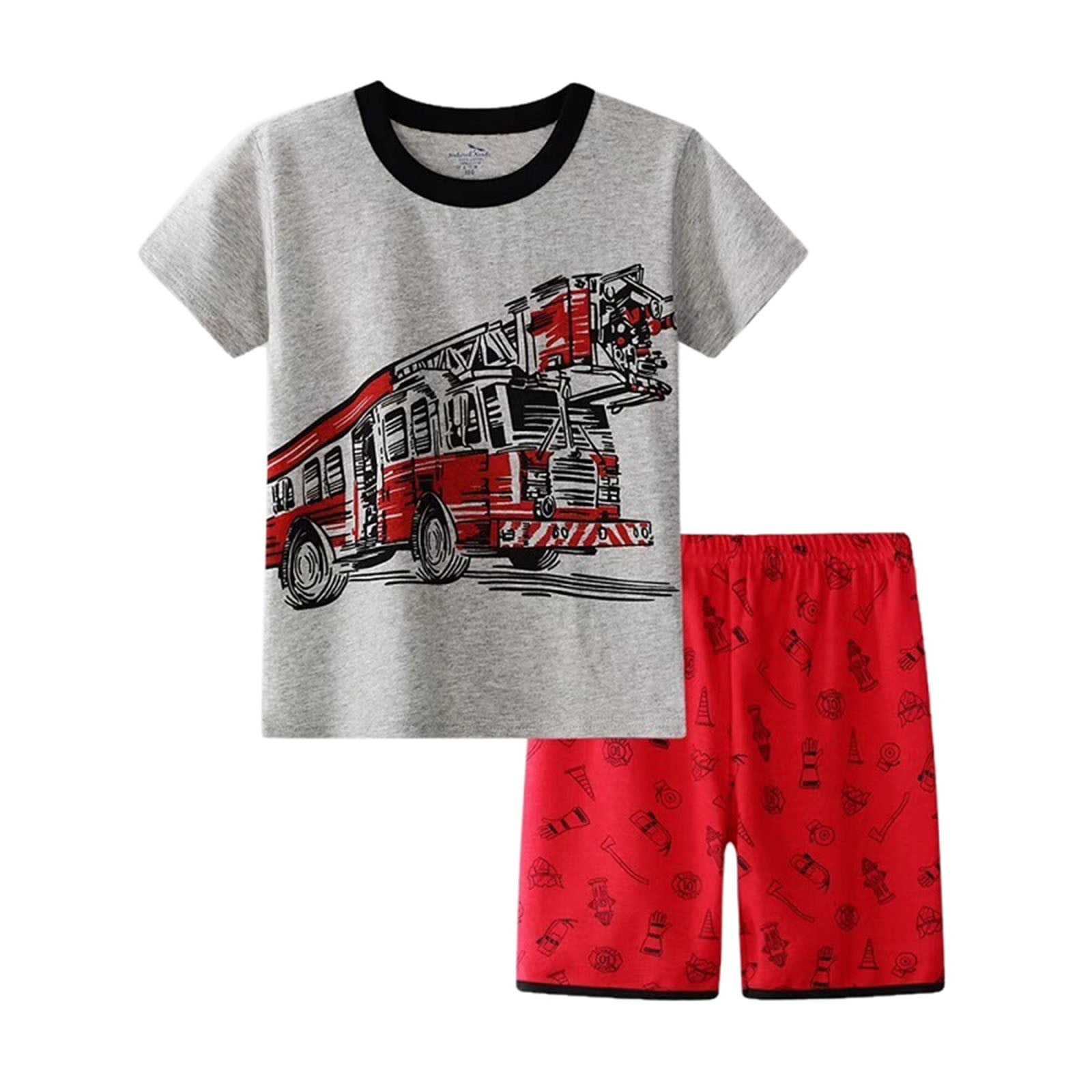 Gyexs Boys Summer Clothes 4T-5T Cartoon Print Short Sleeve Tops Shorts 2 Piece Outfit Sets Gym Sports Kids Clothing (Sportswear E01 Watermelon Red Toddlers)