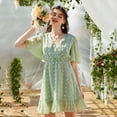 thumbnail image 6 of Summer Dresses for Women V-Neck Simple Dress Solid Color Comfort Chiffon Dress T-Shirt, 6 of 7