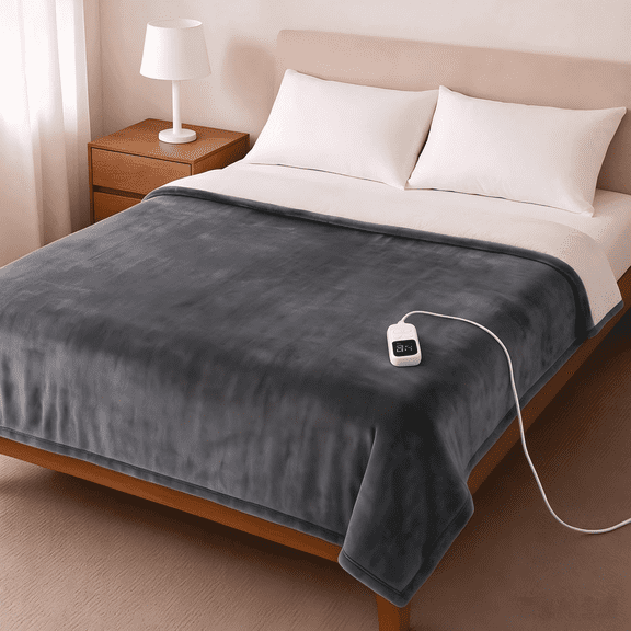 SHOUFTW Heated Blanket Throw, ETL Certificated Heating Electric Blanket with 10 Heat Levels, Machine Washable Winter Warmer with Over-Heat Protection, 50"x60", Grey