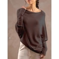 thumbnail image 6 of Women'S Fall Sweaters 2025 Casual Long Batwing Sleeve Loose Off Shoulder Knit Pullovers Jumper Tops Brown One size, 6 of 7