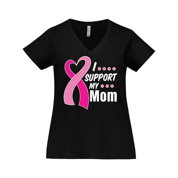 Inktastic Breast Cancer Awareness I Support My Mom with Pink Ribbon Women's Plus Size V-Neck T-Shirt