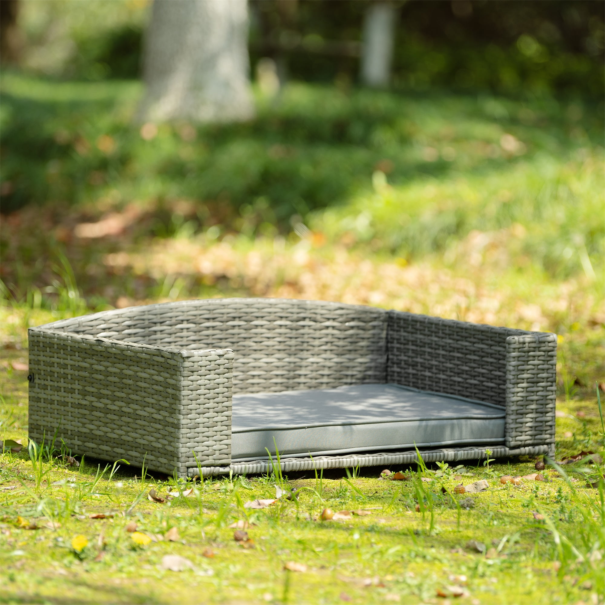 Pefilos 35" PE Wicker Dog Sofa Bed Elevated Raised Rattan Pet Bed for Indoor/Outdoor with Removable Cushion Lounge Curved backrest, Gray Pefilos 35" PE Wicker Dog Sofa Bed Elevated Raised Rattan Pet Bed for Indoor/Outdoor with Removable Cushion Lounge Curved backrest, Gray