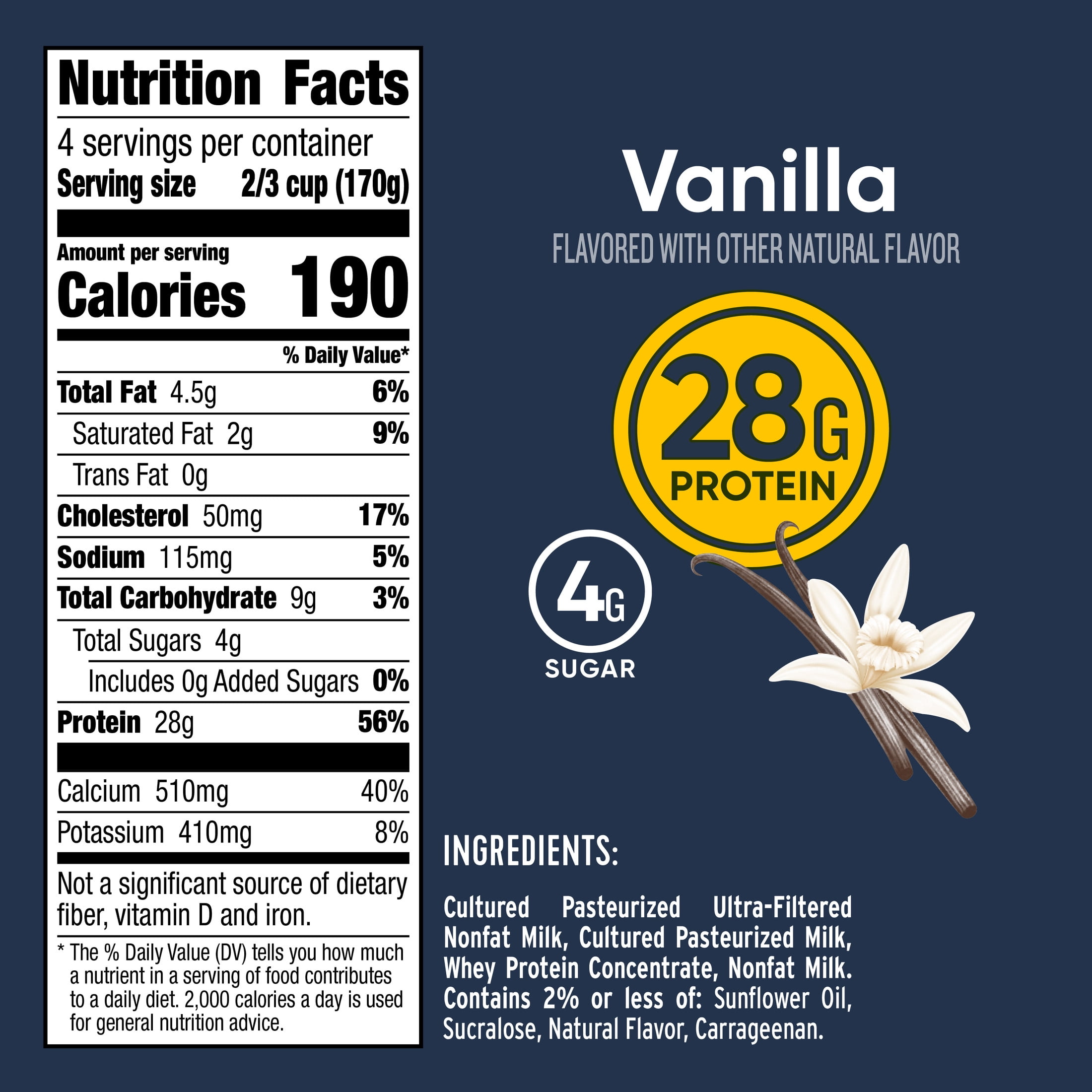Ratio Yogurt Protein Cultured Dairy Snack, Vanilla, 28g Protein, 24 oz
