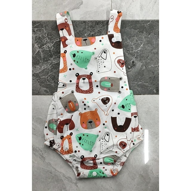 Newborn Baby Suspender Jumpsuits, Summer Fashion Cartoon Bear Pattern Pockets Short Romper